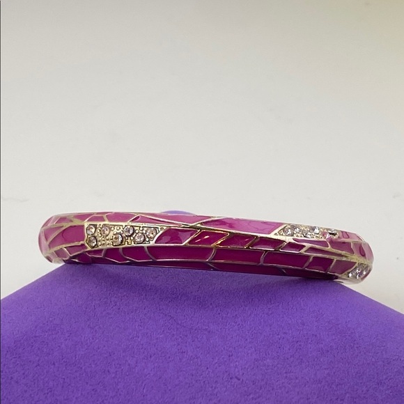 💛 Elegant Pink and Gold Rhinestone Bangle Bracelet - Picture 1 of 5